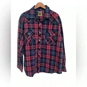 Coevals Club Men’s Pearl Snap Long Sleeve Western Red Blue Plaid Shirt Size XXL